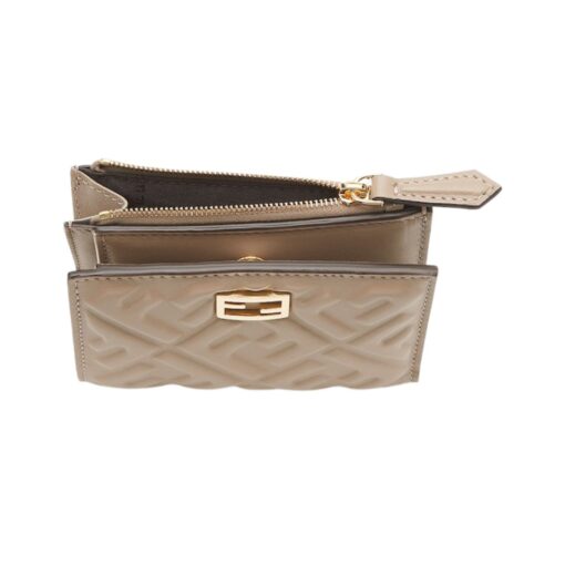 Brieftasche aus graubraunem Nappaleder mit FF-Muster 9.5cm – Bild 3