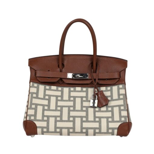 Marron D’Inde Buffalo und Mosaique Canvas mit Palladium-Beschlägen 30cm