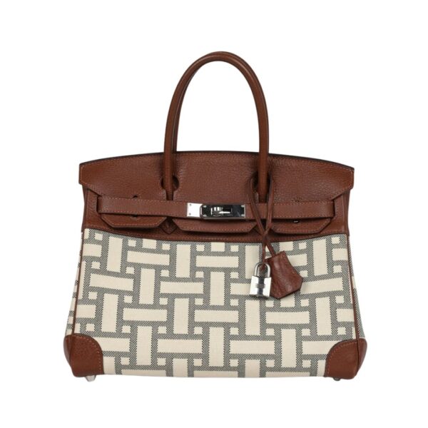 Marron D’Inde Buffalo und Mosaique Canvas mit Palladium-Beschlägen 30cm