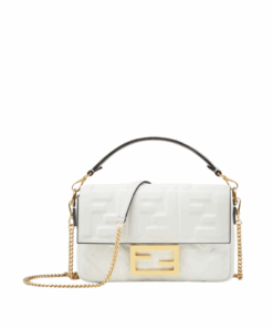 Weiße Nappaleder-Tasche mit FF-Muster 13cm