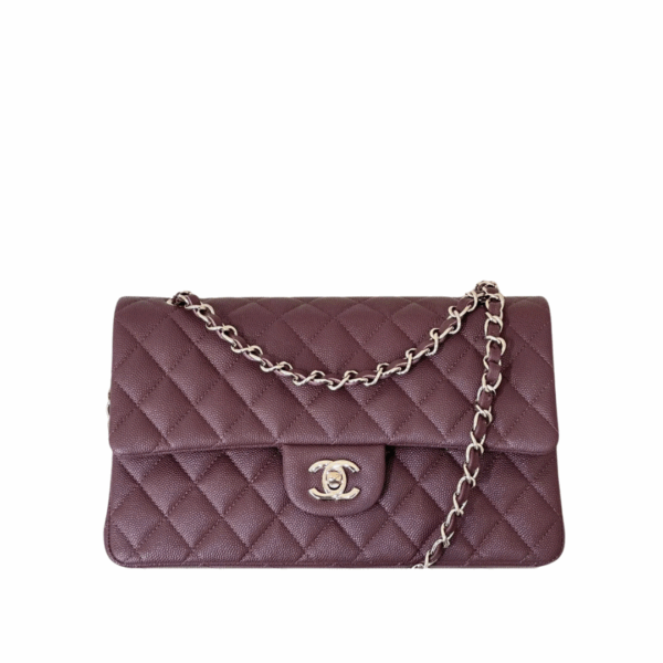 11.12 Genarbtes Leder Bordeaux/Silbern 25.5 cm