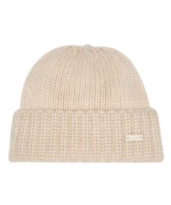 Strickmütze mit Umschlag aus Kaschmir in Off-White