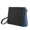 Kleine, zweifarbige Pouch Blauer Lederbesatz 26 cm