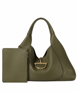 Maxi Schultertasche Aus Dunkelgrünem Leder 46cm