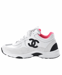 Sneaker Aus Weißem Kalbsleder und Silbernem Satin